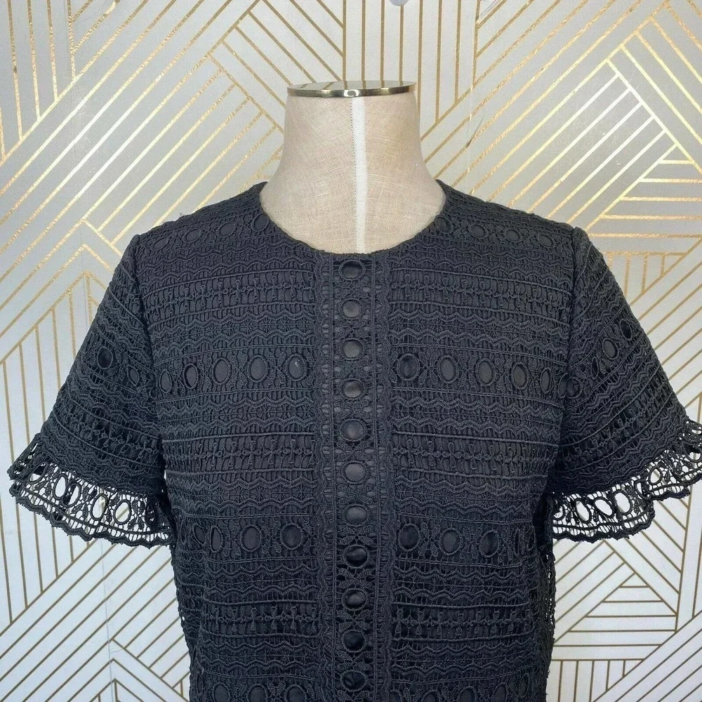 Kate Spade Black Lace Crochet Ruffle Hem Short Sleeve Party Dress Size‎ Small